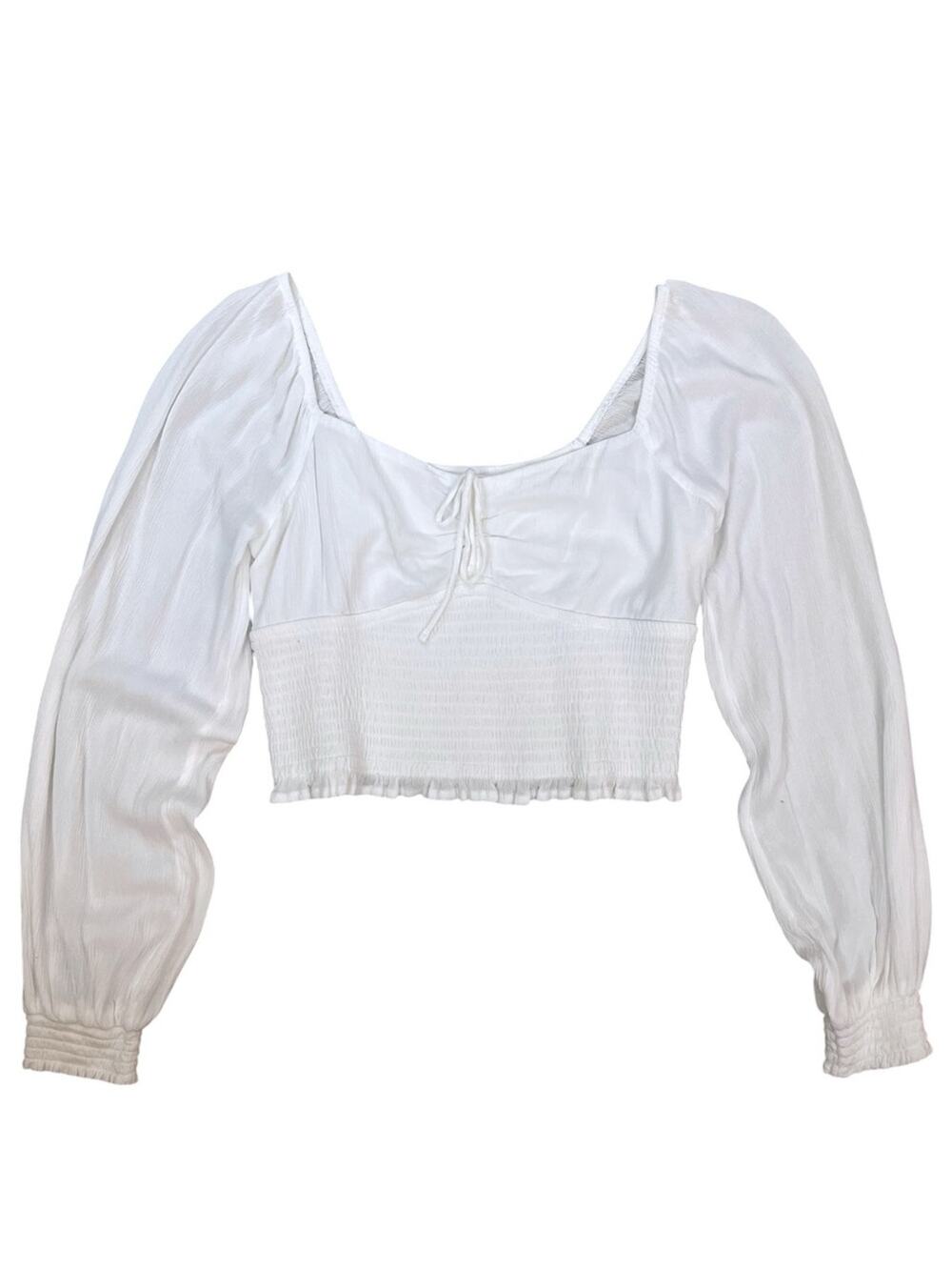 HOLLISTER white Balloon Sleeve Crop Top Size Medium Smocked Pirate Boho Peasant